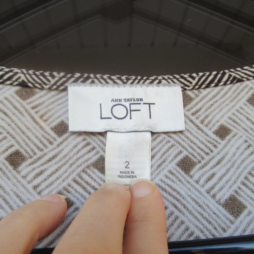 Loft dress basketweave print long sleeve office casual neutral size 2 - Picture 10 of 16